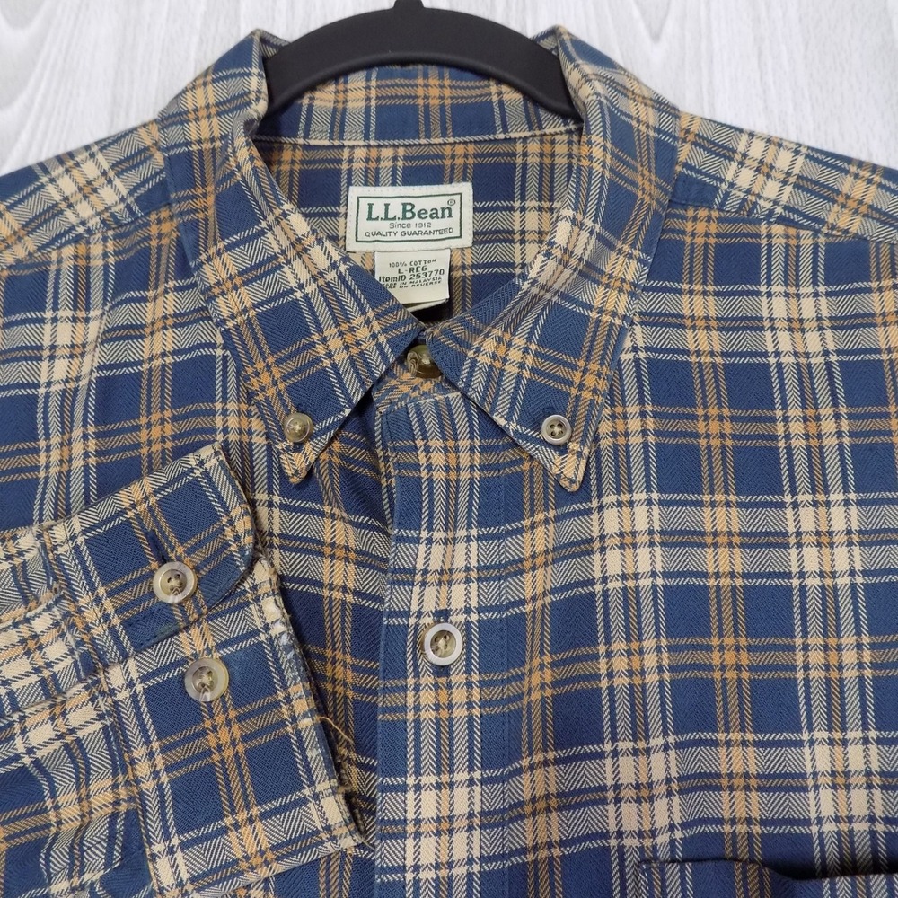 L.L. Bean Scotch Plaid Flannel Button-Down Shirt Mens L Cotton Long Sleeve